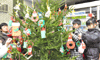 恵庭市役所にクリスマスツリー　園児が可愛く飾り付け